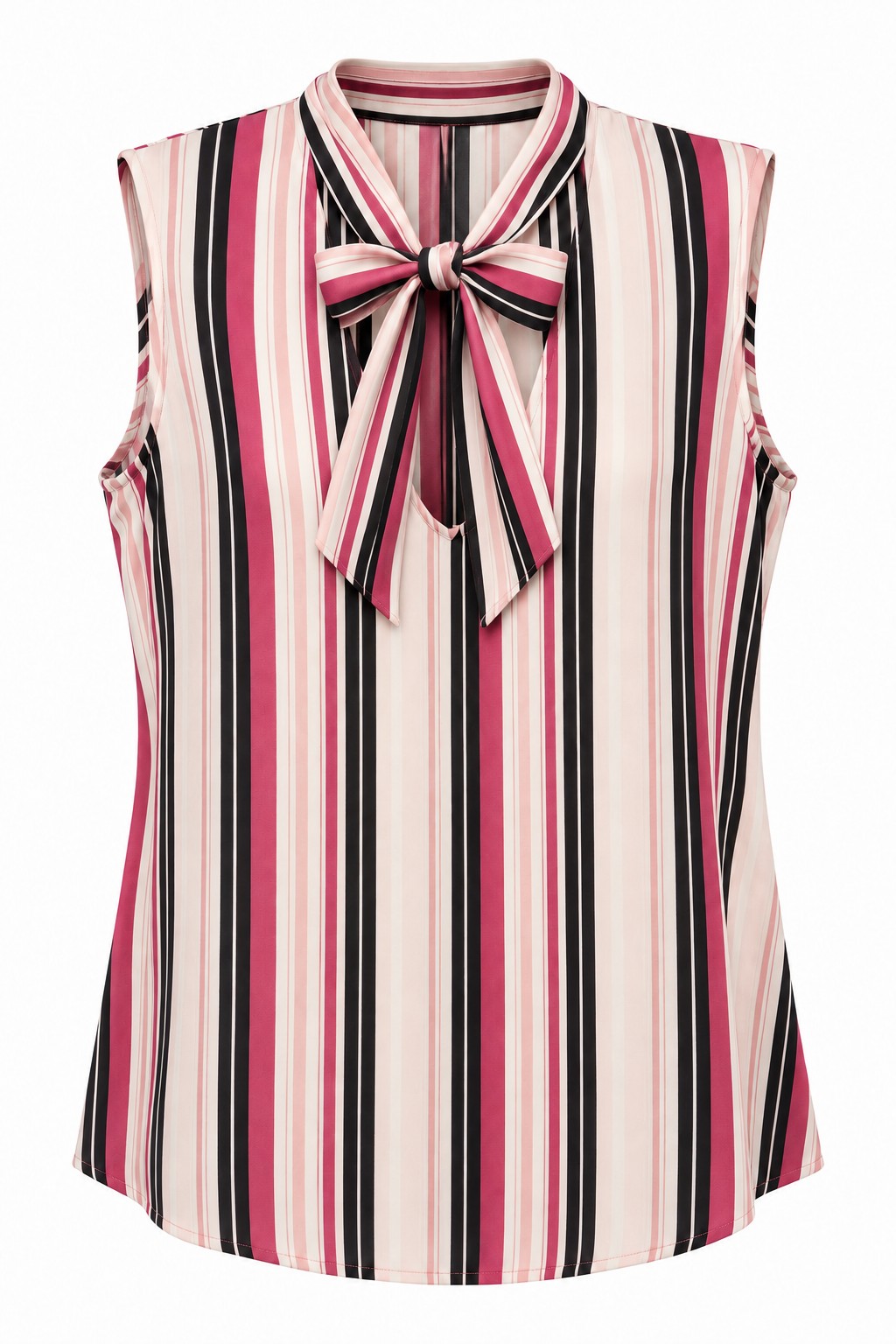 Blusa de rayas con lazo — Rosa y negro a rayas