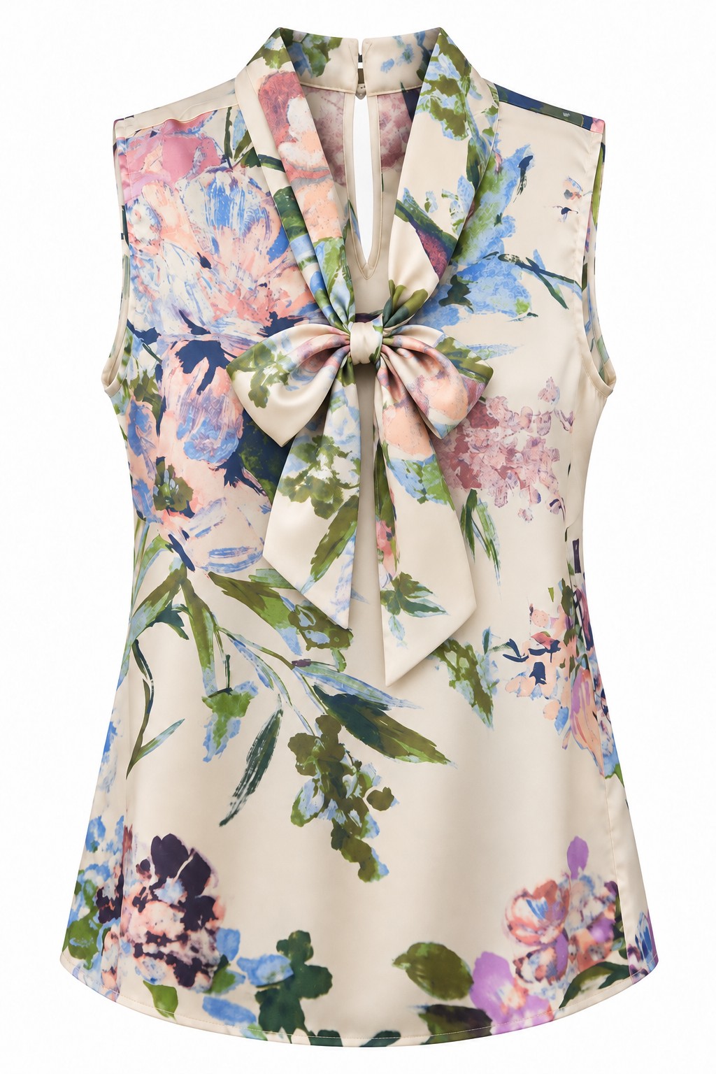 Blusa floral marfil con lazo — Marfil floral
