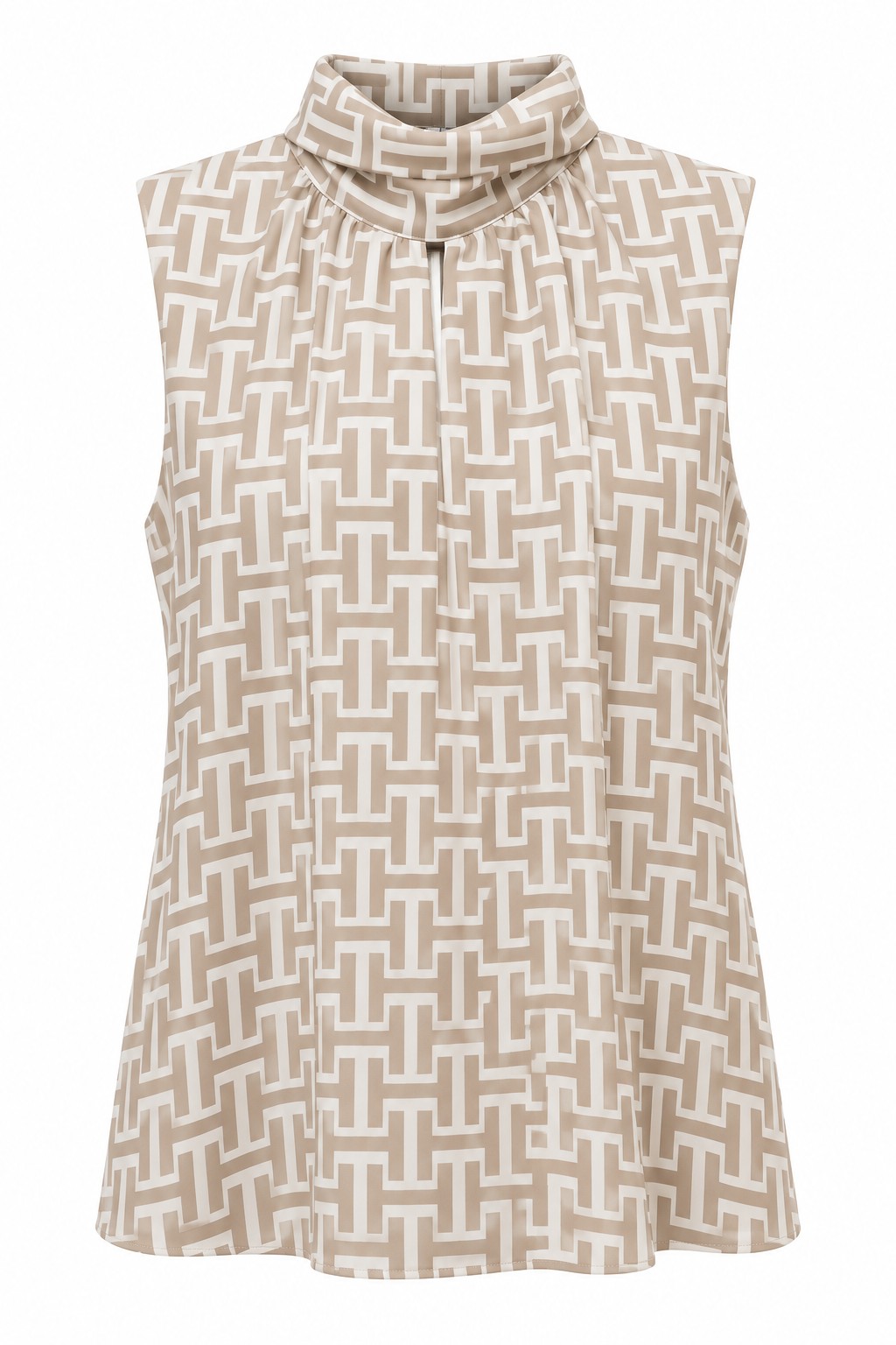 Blusa geométrica beige con lazada posterior — Beige geométrico