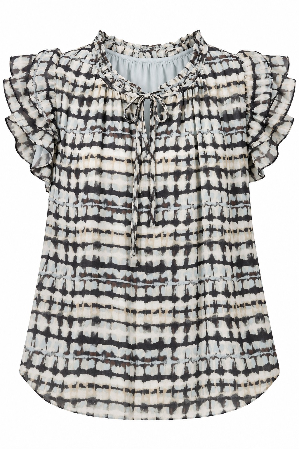 Blusa de cuadros con volantes — Negro y blanco