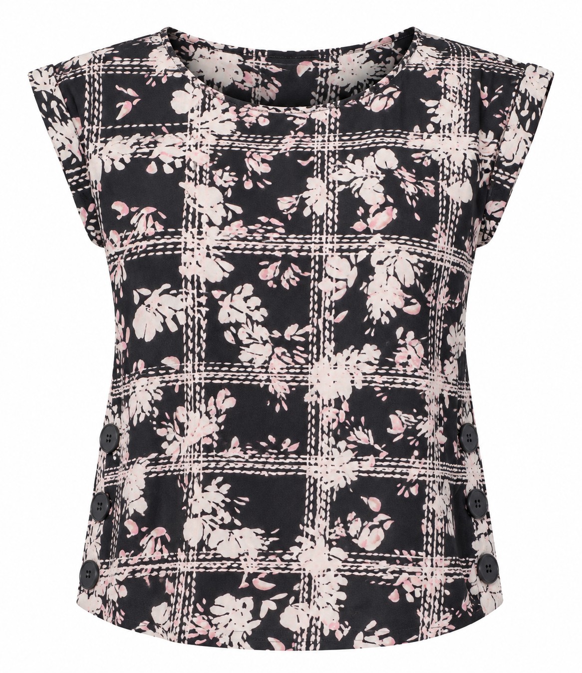 Blusa de cuadros y flores — Negro y rosa