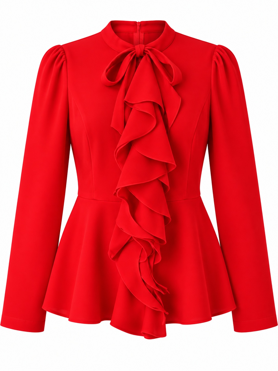Blusa roja con lazo y volantes — Rojo