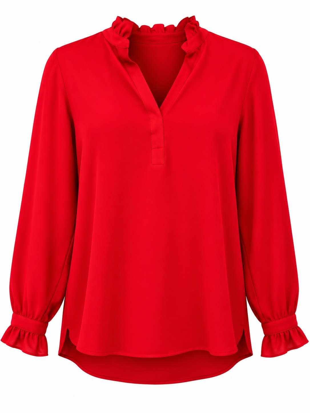 Blusa roja con cuello y puños de volantes — Rojo