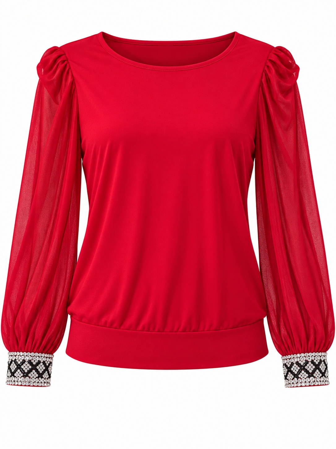Blusa roja con puños de pedrería — Rojo