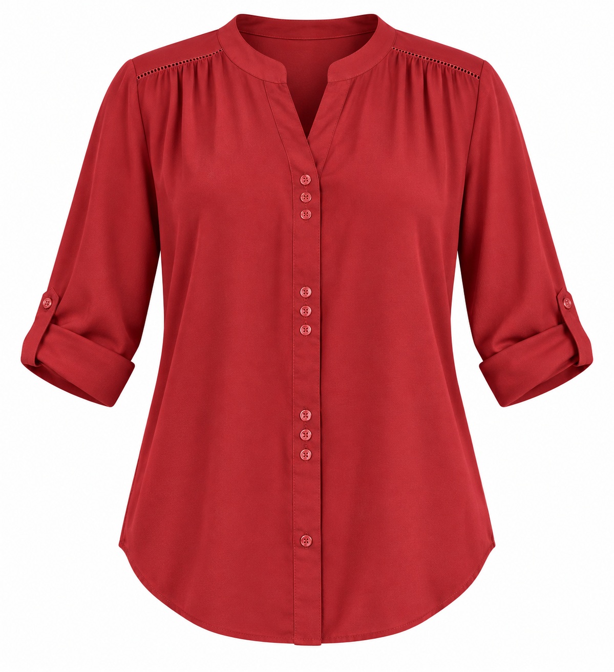 Camisa rojo teja de cuello mao — Rojo teja