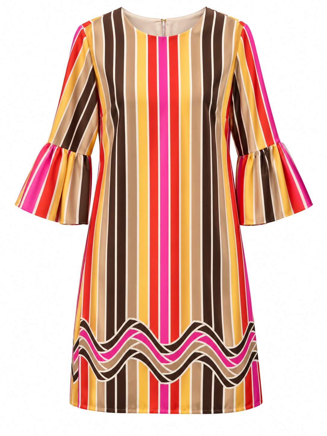 Vestido de rayas con mangas acampanadas — Multicolor de rayas