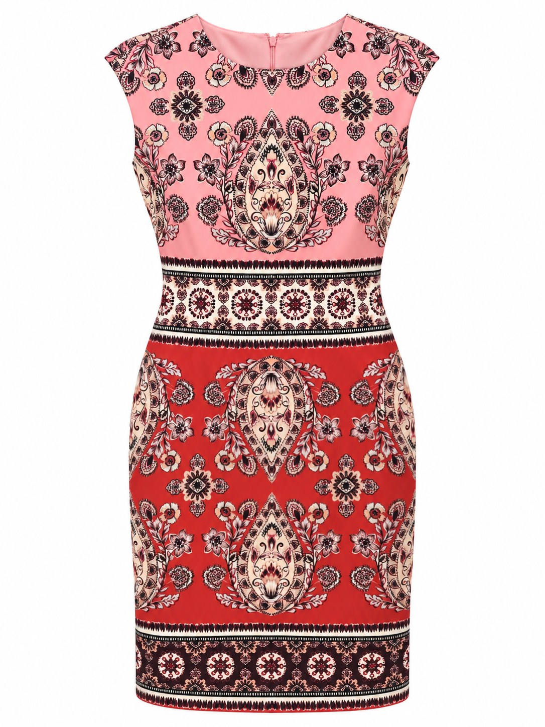 Vestido rosa y rojo de estampado paisley — Rosa y rojo estampado