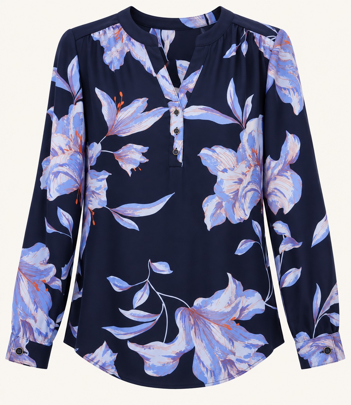 Blusa azul marino de lirios azules