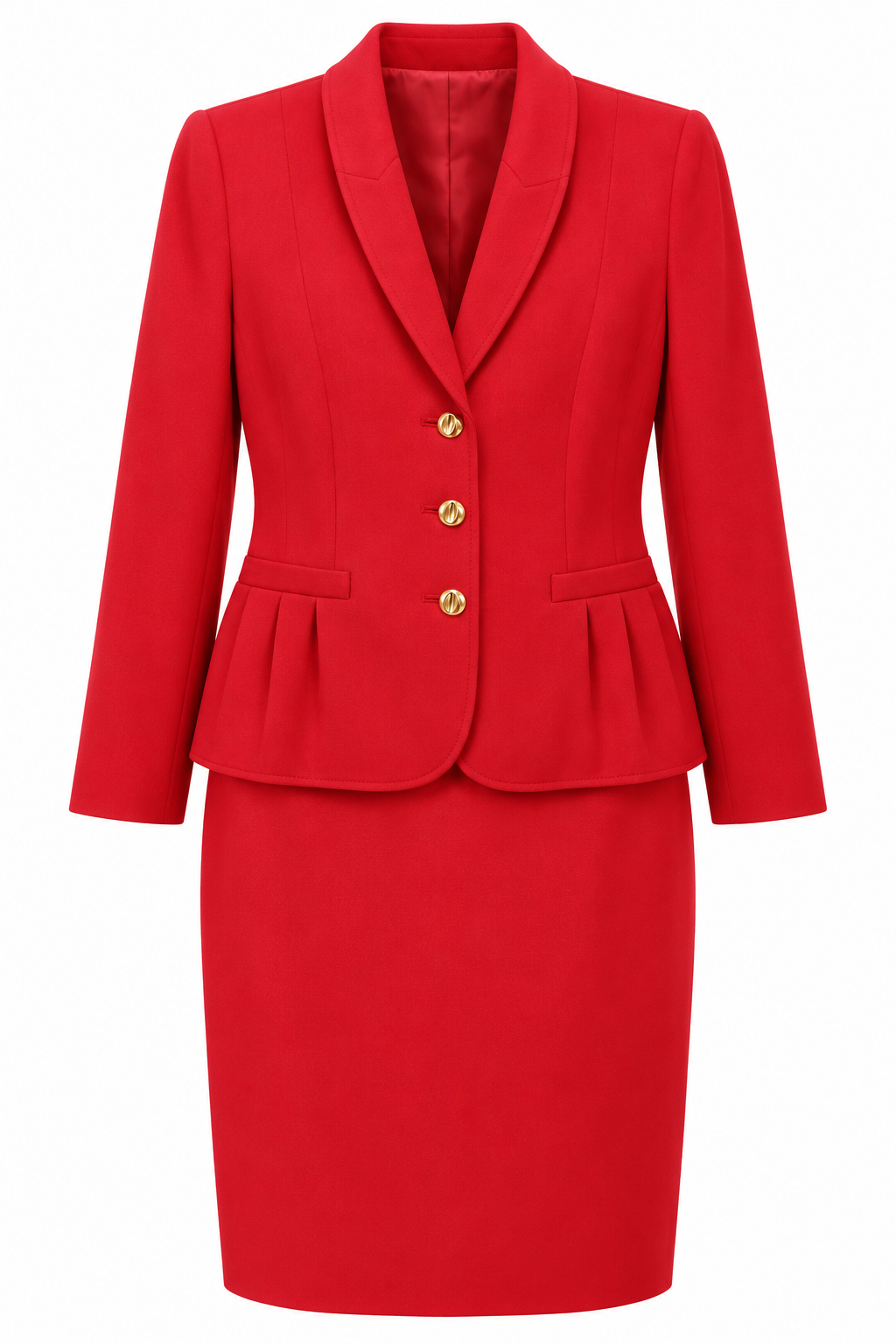 Conjunto rojo de cuello chal y tres botones dorados — Rojo