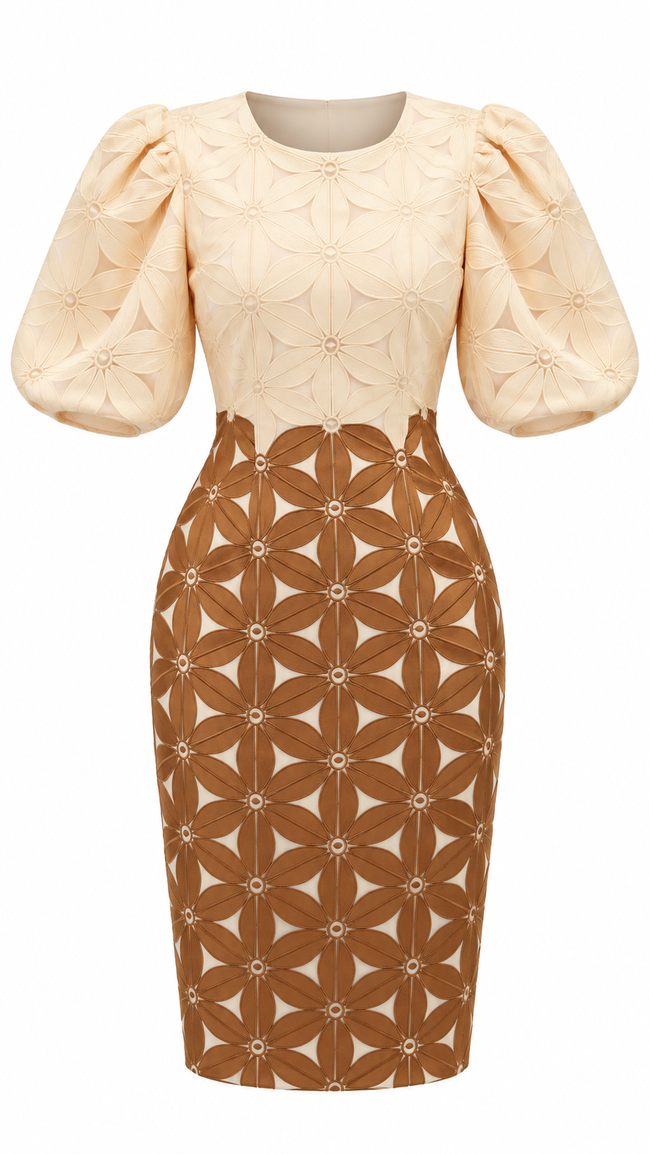 Vestido crema y caramelo bordado de margaritas — Caramelo
