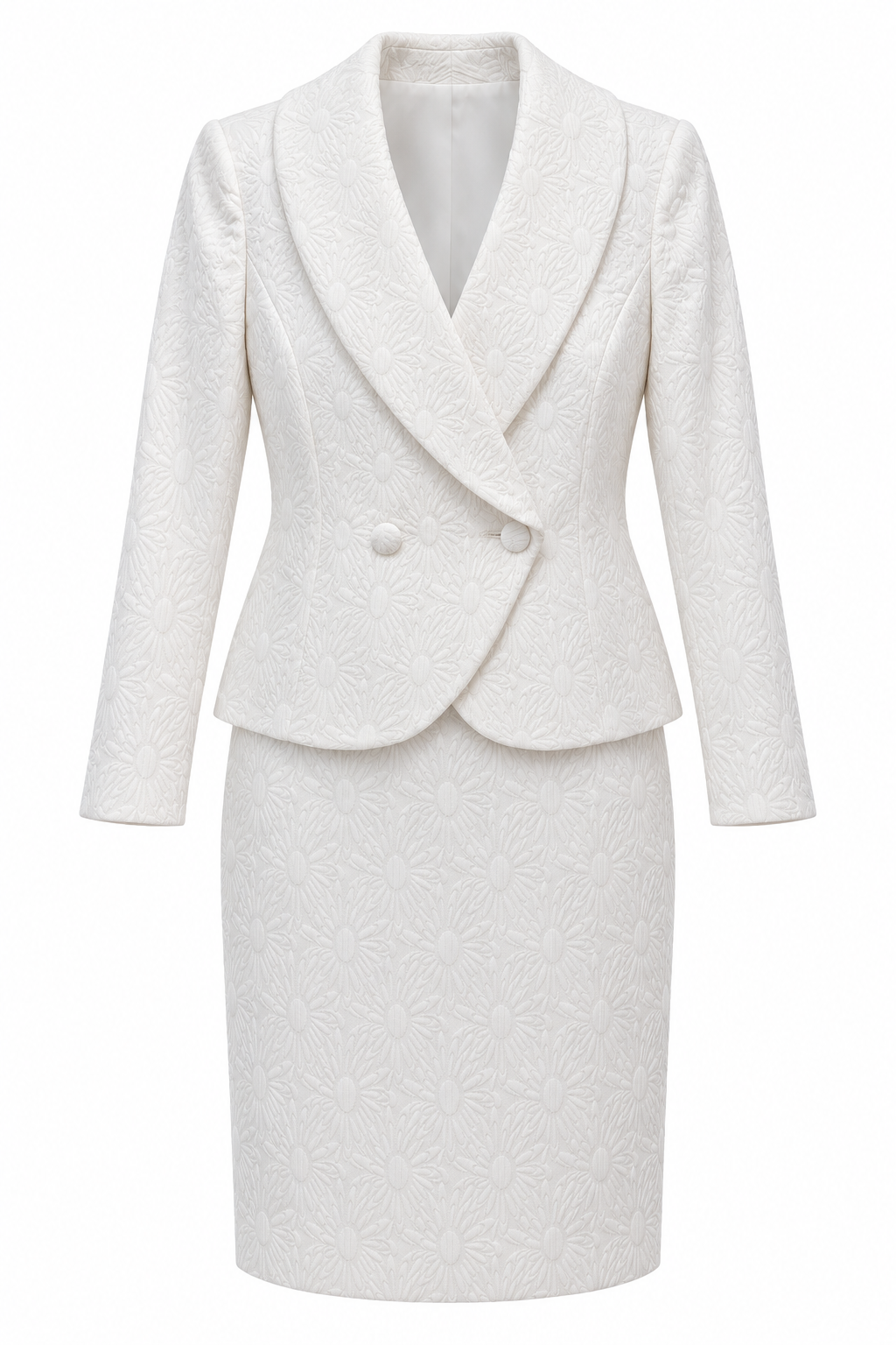 Conjunto de chaqueta y falda jacquard floral marfil — Marfil