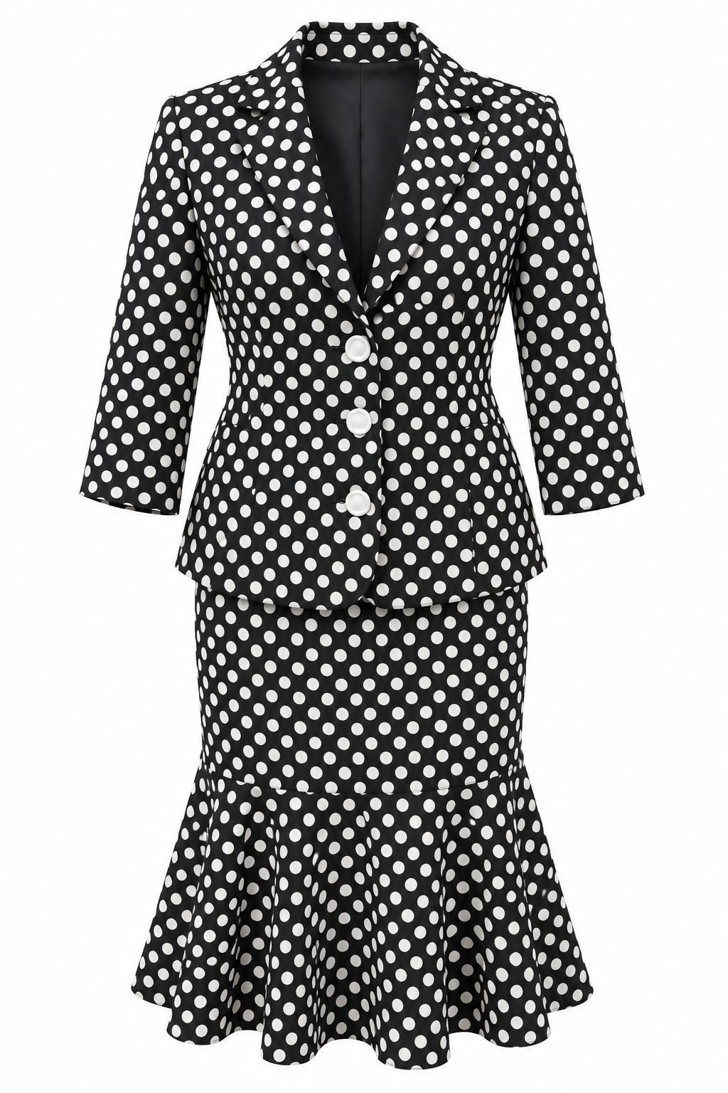 Conjunto negro de lunares blancos con falda de vuelo — Negro y blanco