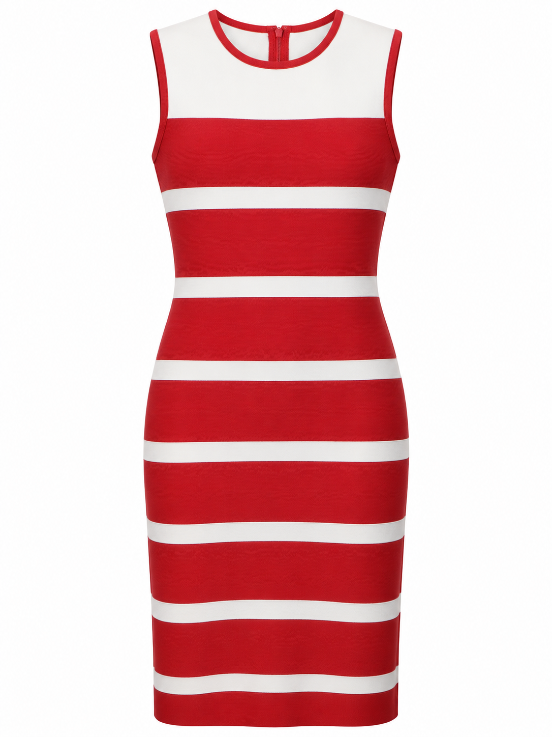 Vestido de punto a rayas rojas y marfil sin mangas — Rojo y marfil