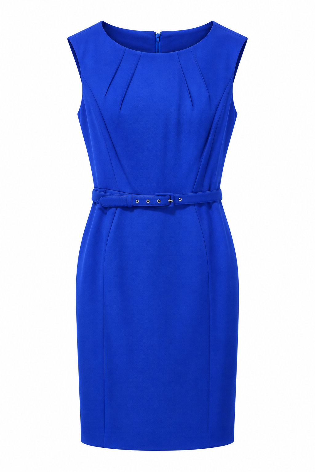 Vestido azul cobalto sin mangas con cinturón fino — Azul cobalto