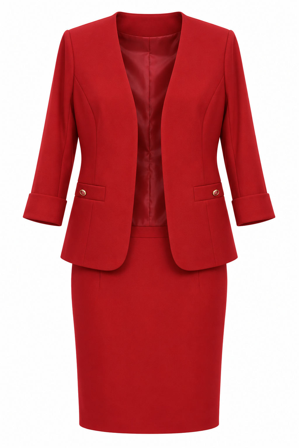 Conjunto rojo de chaqueta abierta y puños vueltos — Rojo
