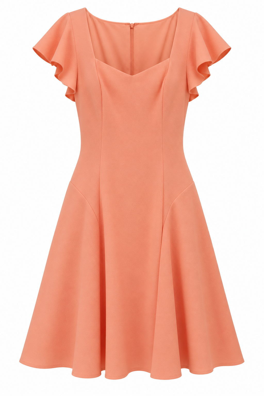 Vestido salmón de falda amplia y mangas de volante — Coral