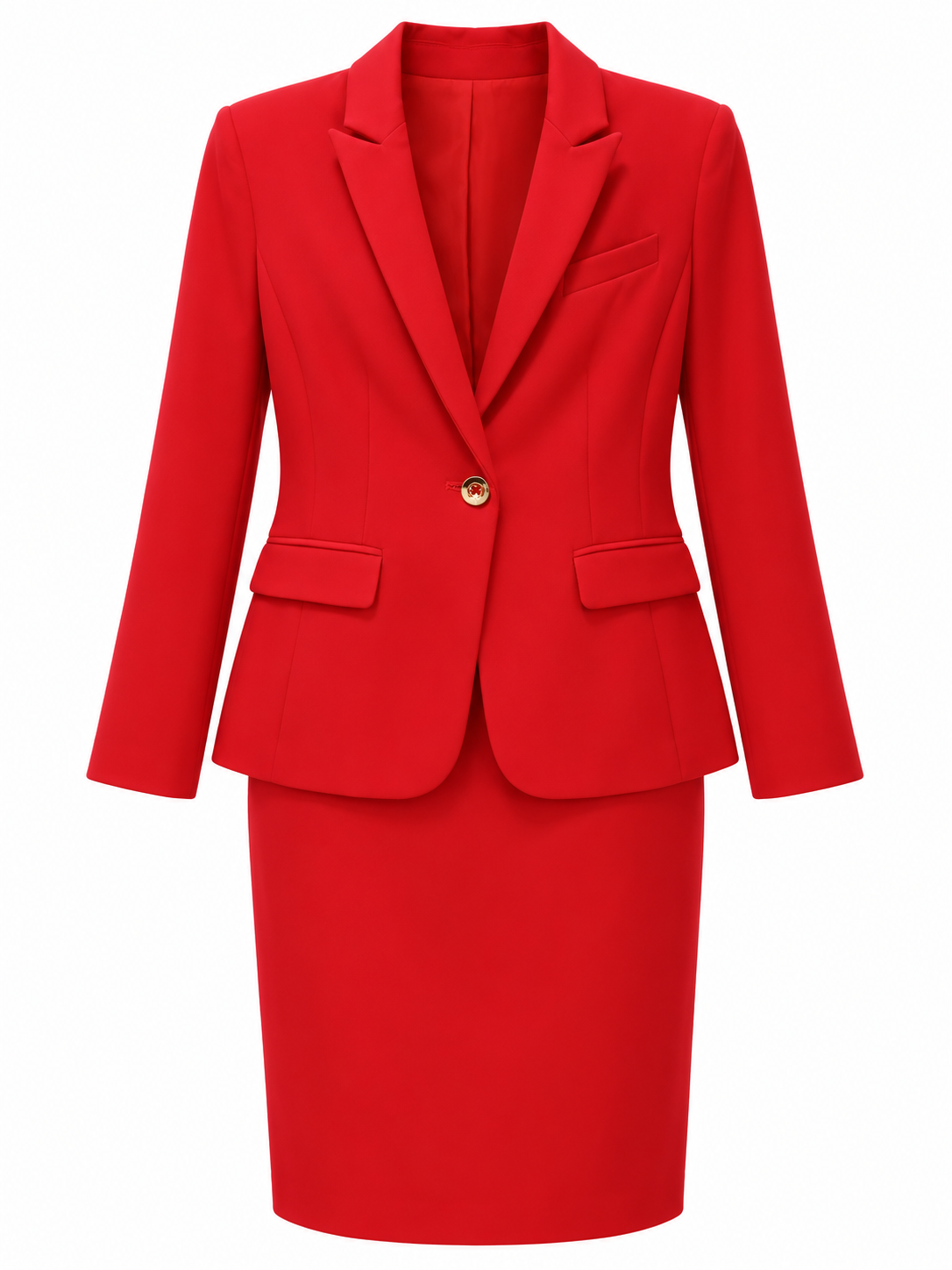 Conjunto rojo de chaqueta con solapas y un botón dorado — Rojo
