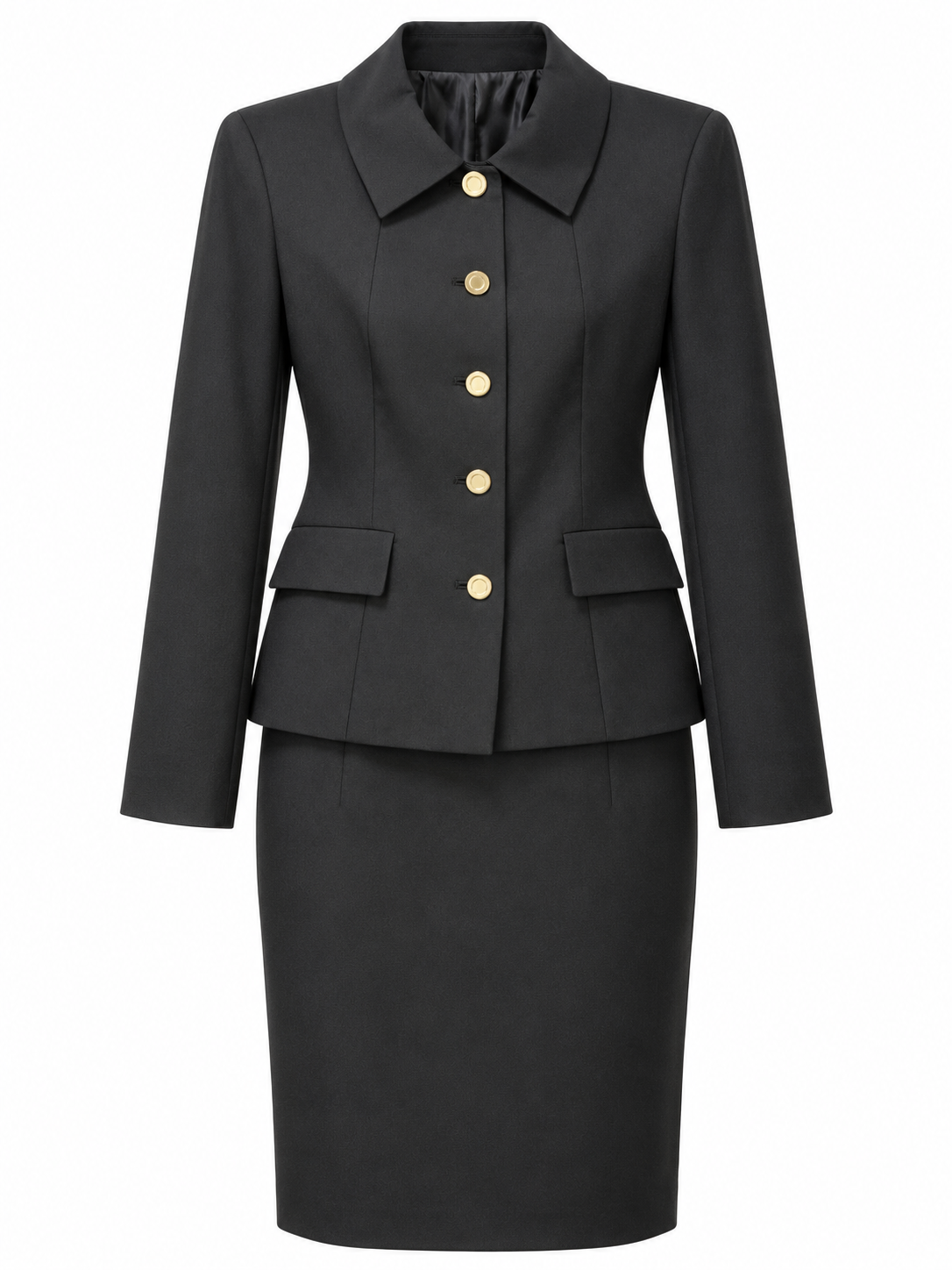 Conjunto negro de cuello amplio y cinco botones dorados — Negro