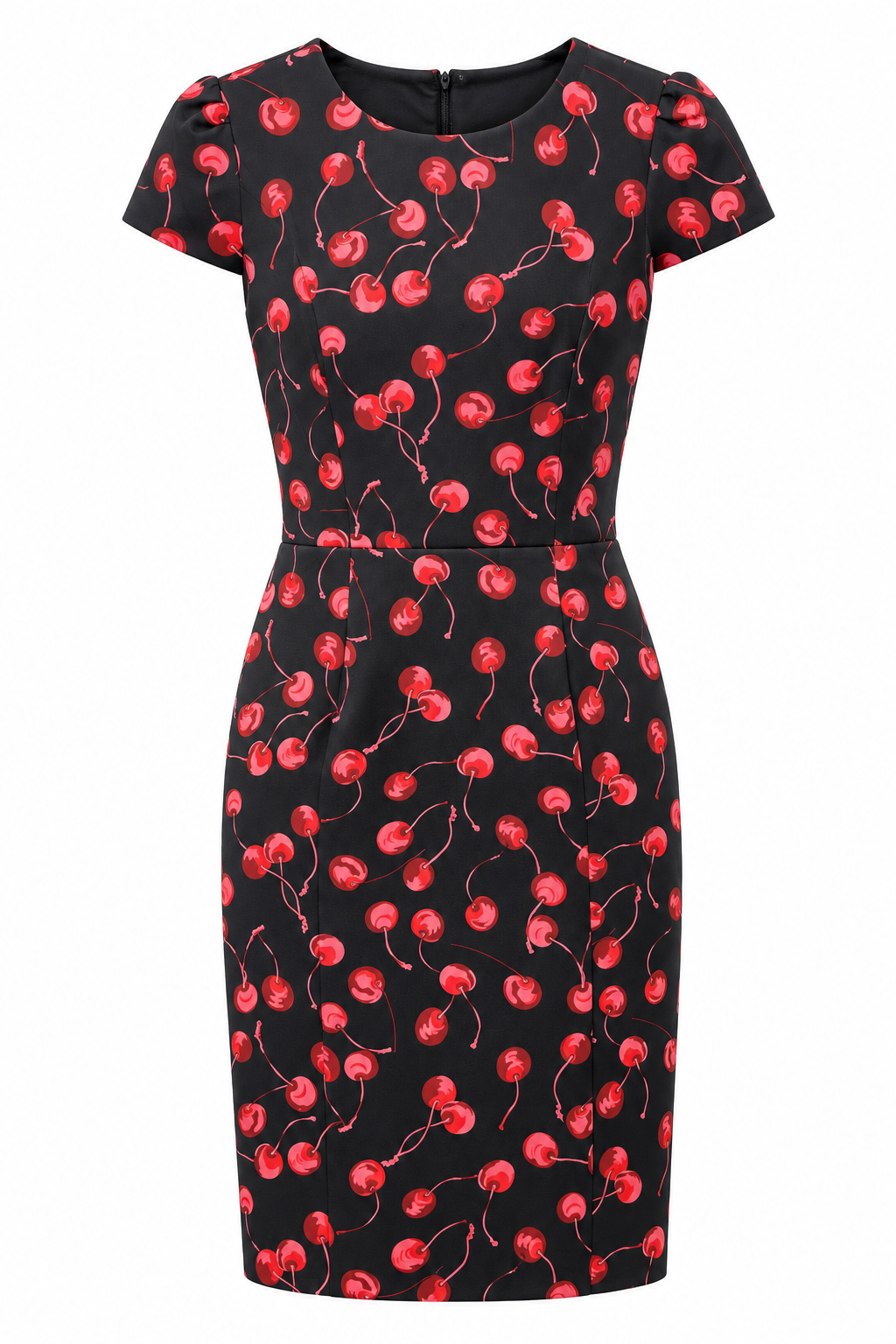 Vestido negro de cerezas con manga corta — Negro